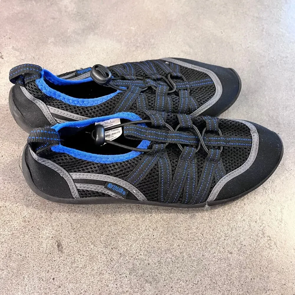 Black blue outdoor swim water shoes big boys size 5 hard sole great conditions